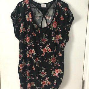 Black Floral Blouse with lace back